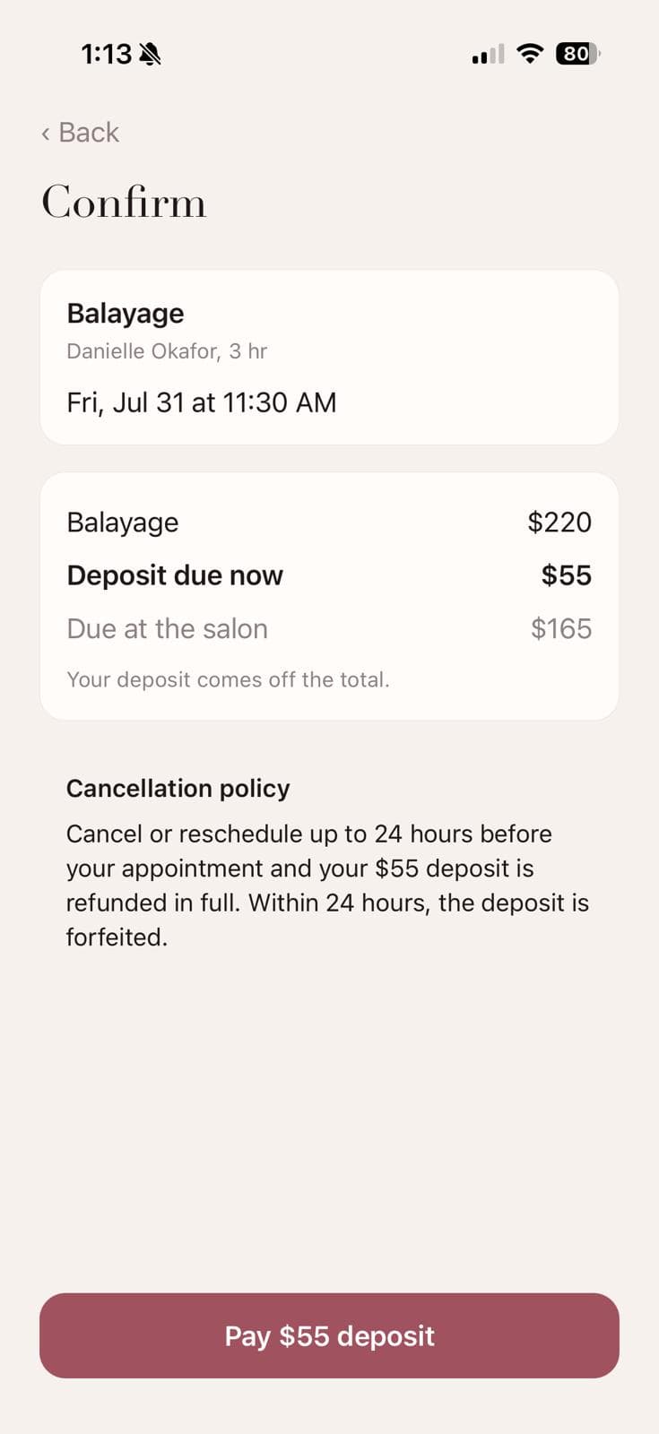 Juniper: Salon Booking — A deposit, not a card on file.