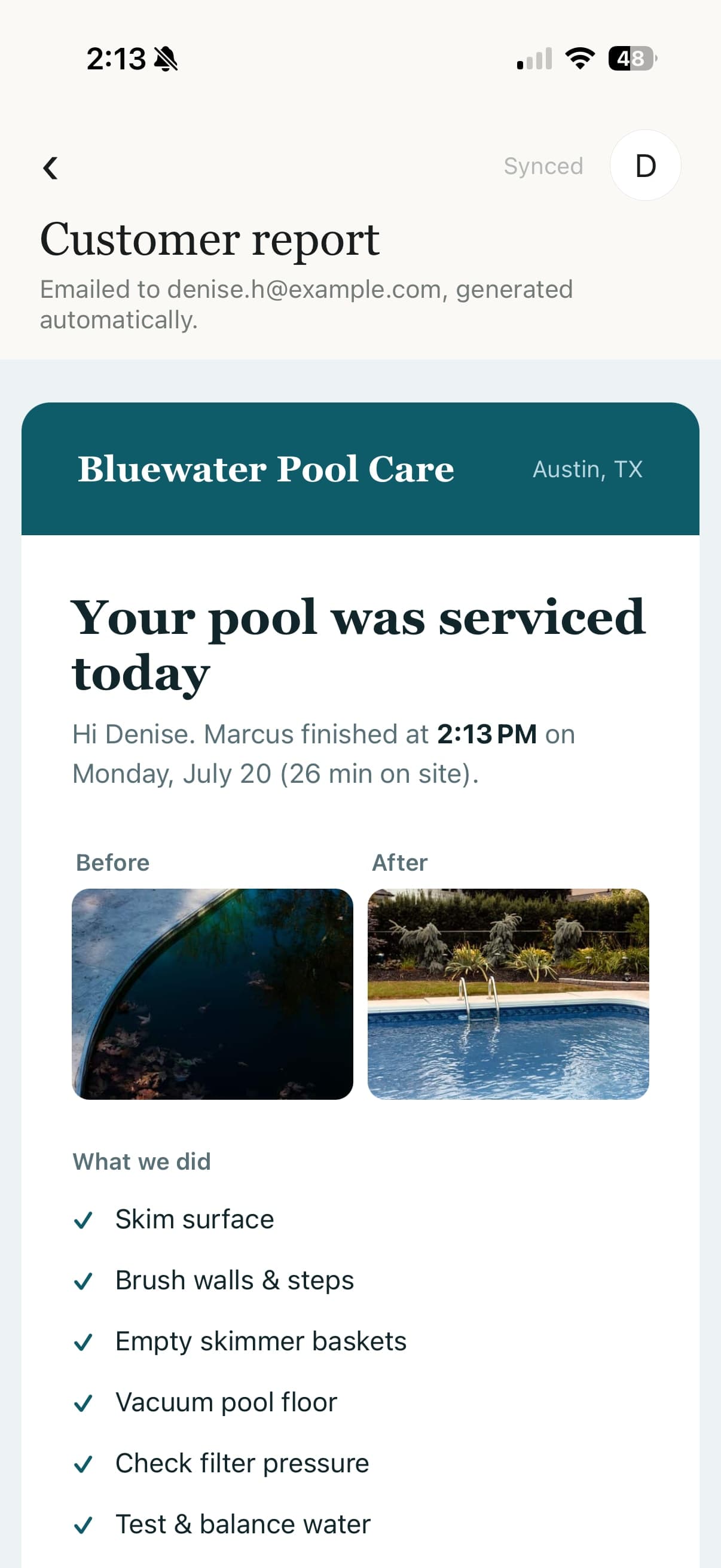 PoolProof: Pool Service — The report is the real product.
