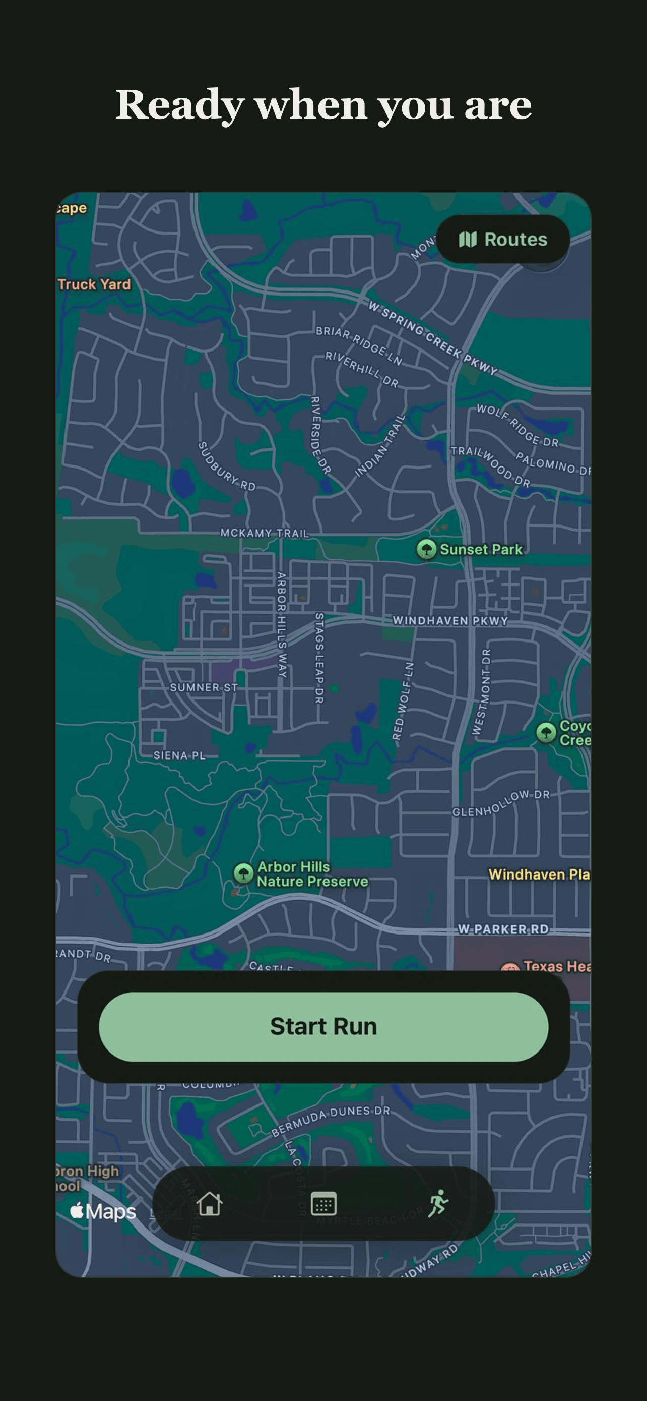 Ready when you are - the map and a one-tap start.